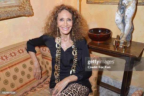 Maria Berenson poses at Hotel de La Ponche during the Marisa Berenson Launches Her Cosmetics Line At Saint Tropez - Plage de Bagatelle on July 30,...