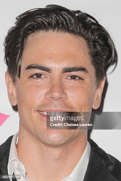 Personality Tom Sandoval attends Katie Maloney's Pucker and Pout launch party at Frederic Fekkai Hair Salon on July 30, 2015 in Beverly Hills,...