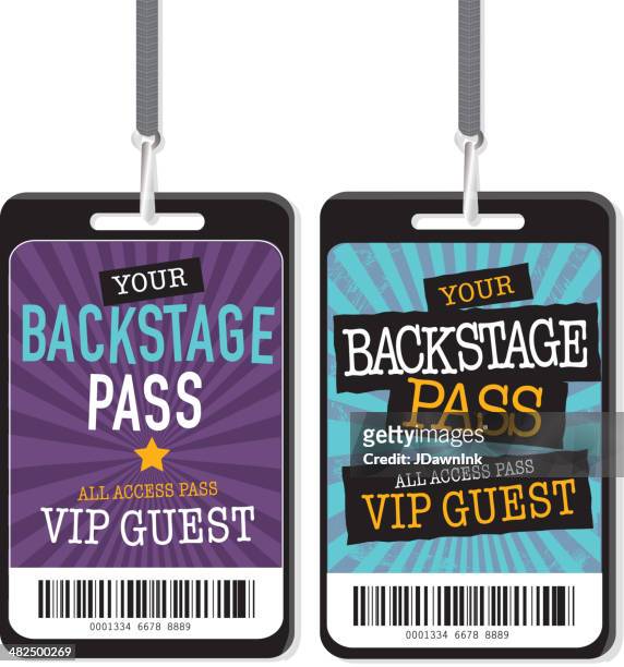 stockillustraties, clipart, cartoons en iconen met set of purple blue and yellow backstage pass template designs - celebrities on the set of despierta america march 30 2015