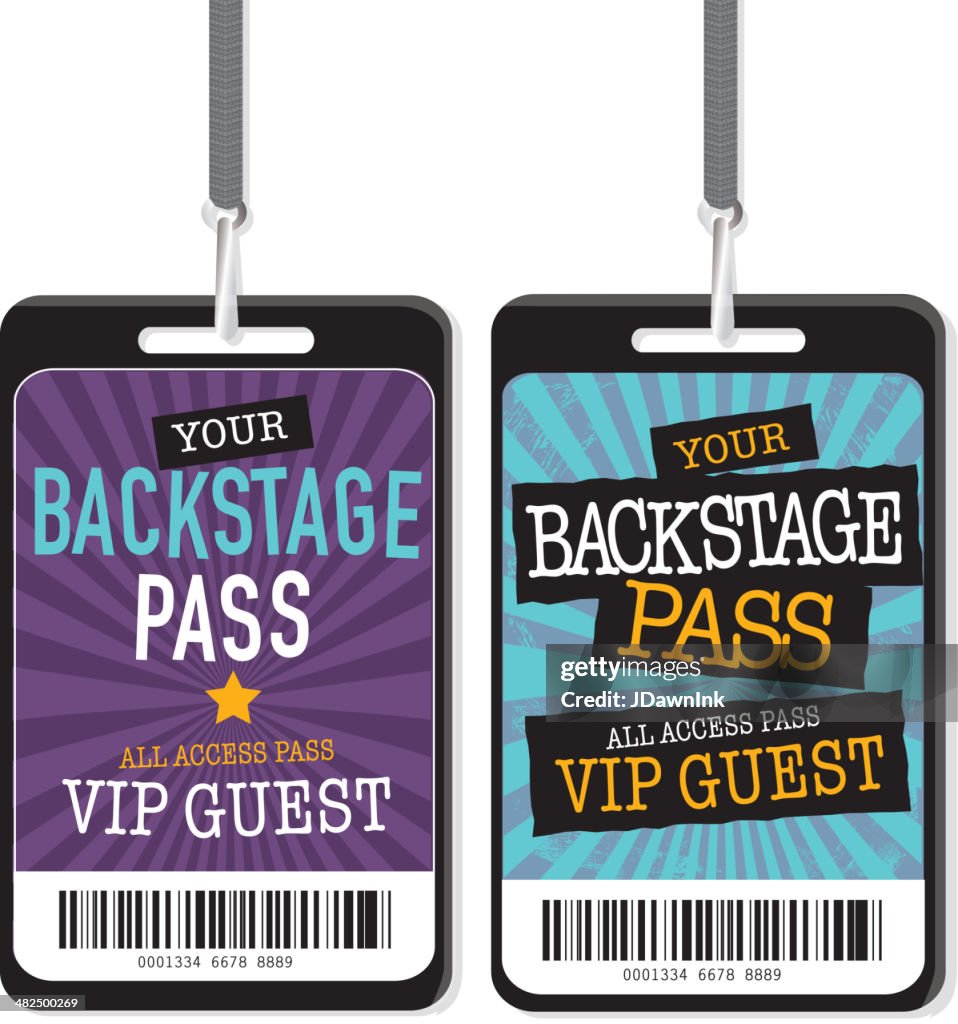 Set of purple blue and yellow Backstage Pass template designs