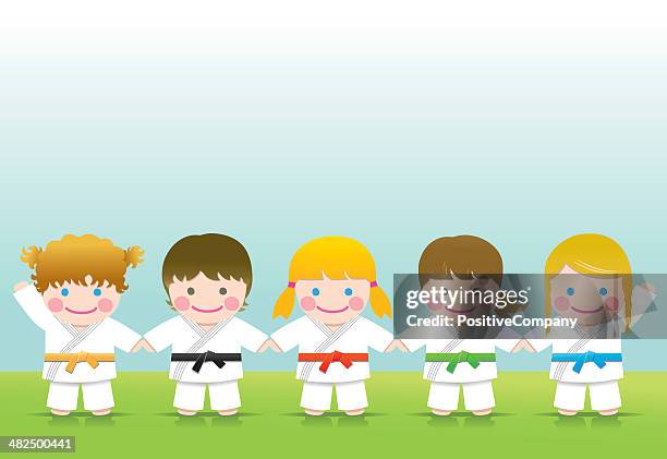 martial arts: judo girls blond brown - aikido stock illustrations