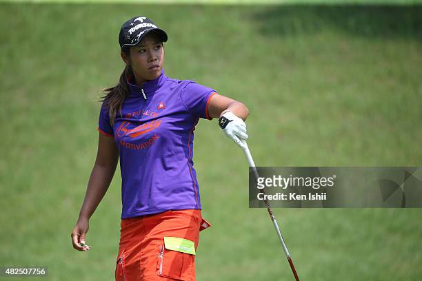 Mayu Hamada of Japan looks on on the 10th hole during the final round of the LPGA Pro Test QT at the Kodama Golf Club on July 31, 2015 in Honjo,...