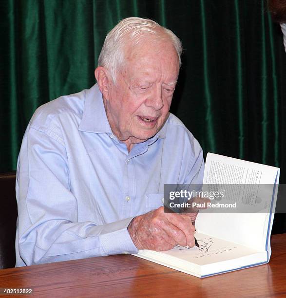 Jimmy Carter at a book signing for "A Full Life: Reflections At Ninety" at Vroman's Bookstore on July 30, 2015 in Pasadena, California.