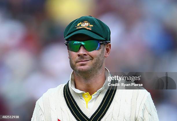 Michael Clarke of Australia looks on during day three of the 3rd Investec Ashes Test match between England and Australia at Edgbaston on July 31,...