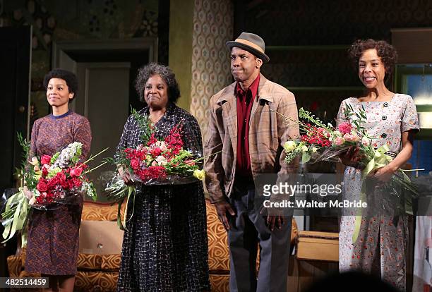 Anika Noni Rose, LaTanya Richardson, Denzel Washington and Sophie Okonedo during the Broadway Opening Night Curtain Call for "A Raisin In The Sun" at...
