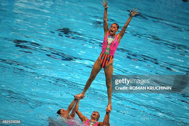 Team Mexico competes in the Team Free final event during the synchronised swimming competition at the 2015 FINA World Championships in Kazan on July...