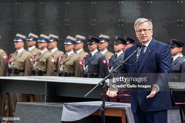 President Bronislaw Komorowski speaks to Warsaw's Insurgents on July 31, 2015 at Freedom Park at the Warsaw Uprising Museum in Warsaw, Poland. The...
