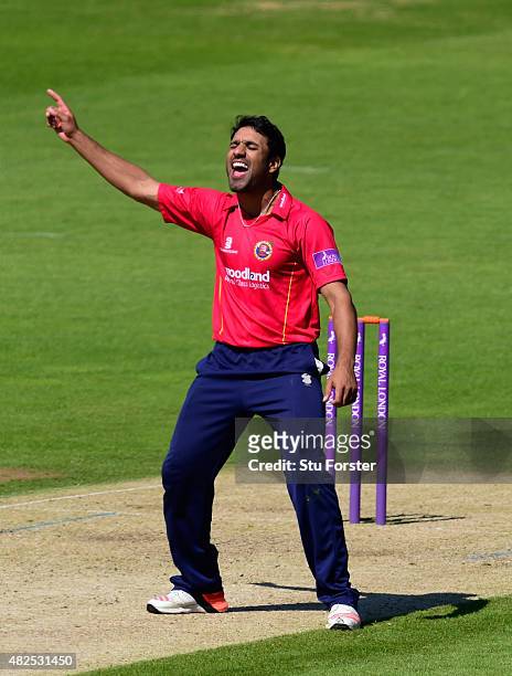 Essex bowler Ravi Bopara celebrates after dismissing Glamorgan batsman Aneurin Donald during his century during the Royal London One-Day cup match...