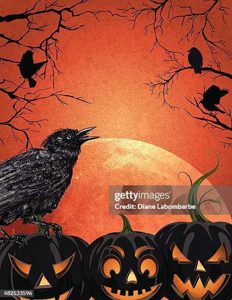 halloween party background template - dead raven stock illustrations