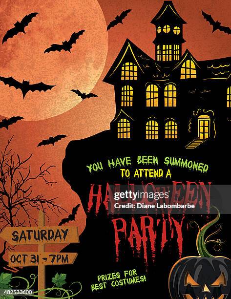 halloween party invitation template - halloween font stock illustrations