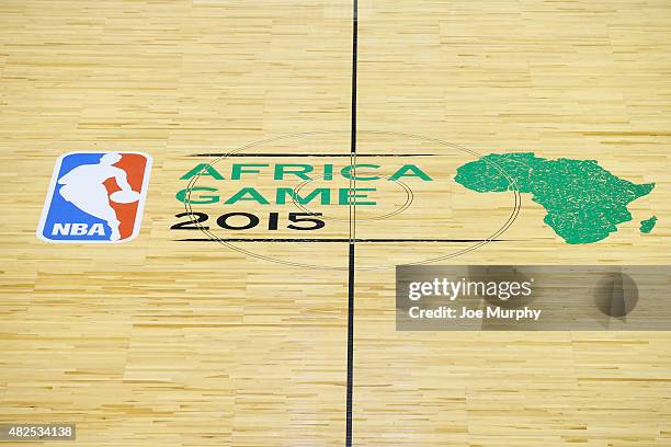 Center court during practice for the NBA Africa Game 2015 as part of Basketball Without Borders on July 31, 2015 at the Ellis Park Arena in...