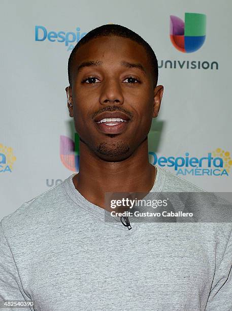 Michael B. Jordan are seen on the set of Despierta America to promote the film "Fantastic Four" at Univision Studios on July 31, 2015 in Miami,...