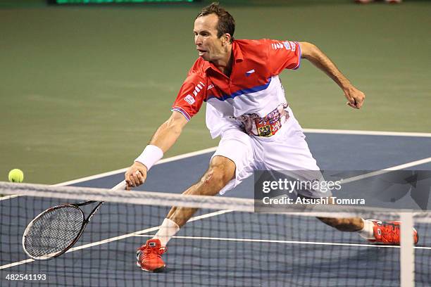 Radek Stepanek of Czech Republic in action against Tatsuma Ito of Japan in a match between Japan v Czech Republic during the Davis Cup world group...