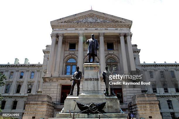 Oliver P. Morton statue stands outside the Indiana State Capitol Building on July 16, 2015 in Indianapolis, Indiana.