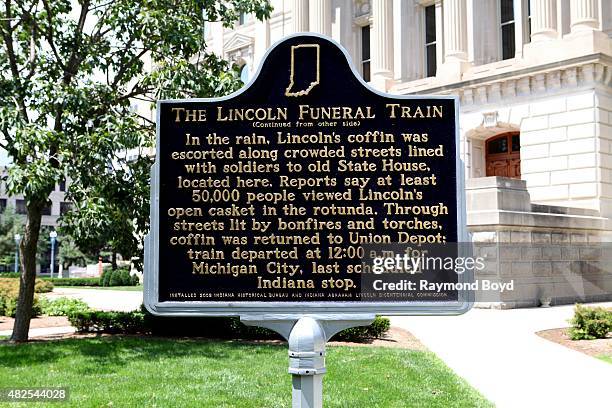 Lincoln Funeral Train historical marker outside the Indiana State Capitol Building historic marker on July 16, 2015 in Indianapolis, Indiana.