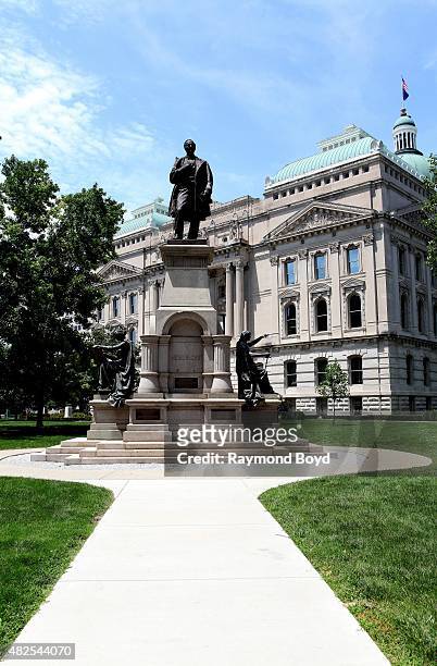 Thomas Andrews Hendricks statue stands outside the Indiana State Capitol Building on July 16, 2015 in Indianapolis, Indiana.