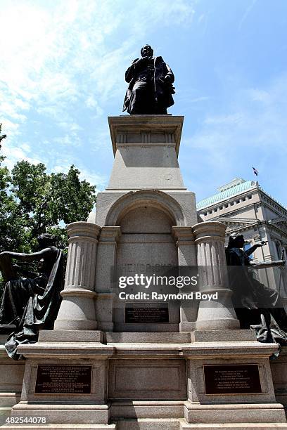 Thomas Andrews Hendricks statue stands outside the Indiana State Capitol Building on July 16, 2015 in Indianapolis, Indiana.