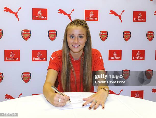 Leah Williamson signs a new long term contract with Arsenal Ladies at London Colney on July 30, 2015 in St Albans, England.