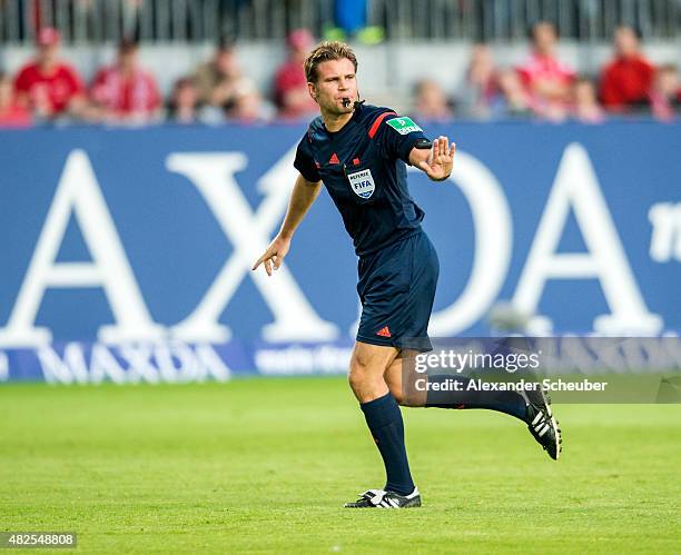 Referee Felix Brych during the 2. Bundesliga match between 1. FC Kaiserslautern and Eintracht Braunschweig at Fritz-Walter-Stadion on July 31, 2015...