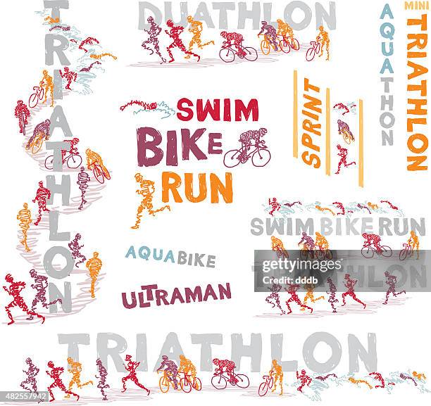 scribbled triathlon events - sprint triathlon stock illustrations