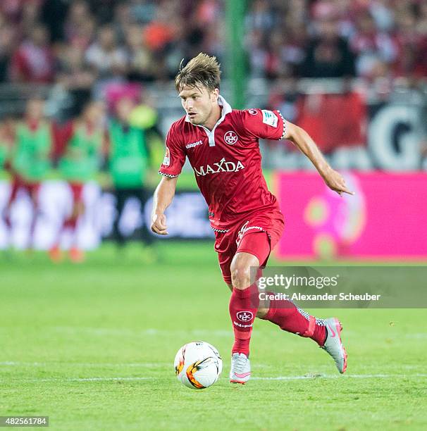 Daniel Halfar during the 2. Bundesliga match between 1. FC Kaiserslautern and Eintracht Braunschweig at Fritz-Walter-Stadion on July 31, 2015 in...