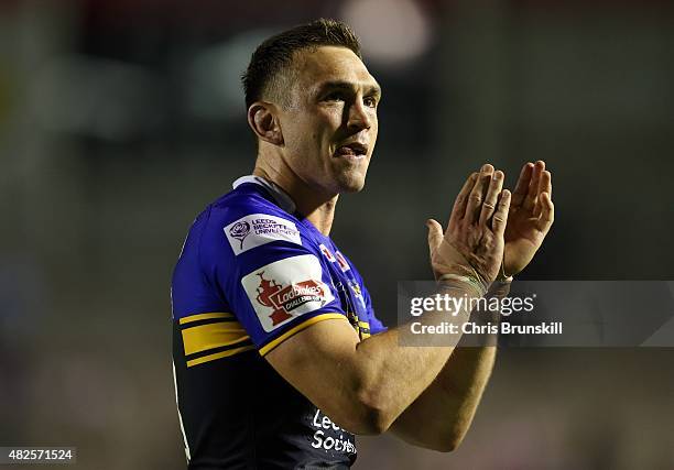 Kevin Sinfield of Leeds Rhinos applauds the supporters following the Ladbrokes Challenge Cup Semi-Final match between Leeds Rhinos and St Helens at...