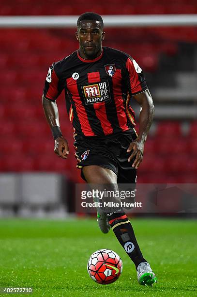 Sylvain Distin of Bournemouth in action during a Pre Season Friendly between AFC Bournemouth and Cardiff City at Vitality Stadium on July 31, 2015 in...