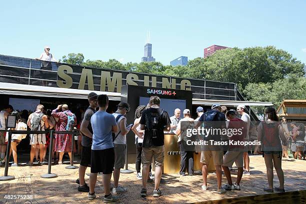 Guests enjoy the Samsung Galaxy Experience during Lollapalooza 2015 at Grant Park on July 31, 2015 in Chicago, Illinois.