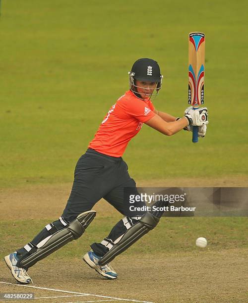 Charlotte Edwards of England bats during the ICC Women's World Twenty20 Bangladesh 2014 2nd Semi-Final match between England Women and South Africa...