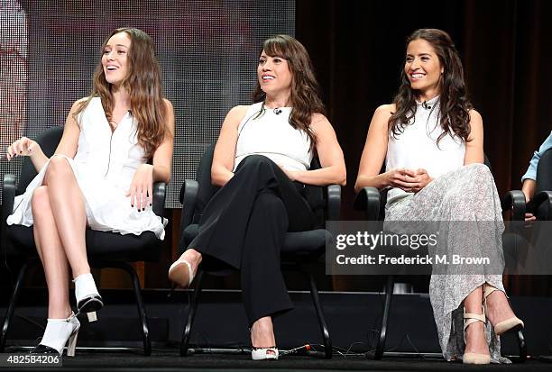 Actresses Alycia Debnam-Carey, Elizabeth Rodriguez and Mercedes Mason speak onstage during the 'Fear the Walking Dead' panel discussion at the...