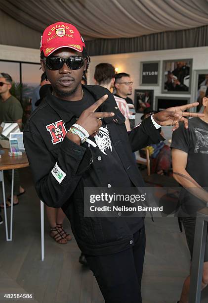 Rapper Theophilus London poses at the Samsung Galaxy Artist Lounge during Lollapalooza 2015 at Grant Park on July 31, 2015 in Chicago, Illinois.