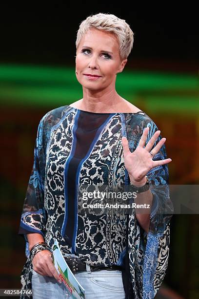 Host Sonja Zietlow attends the 1st live show of the television show 'Ich bin ein Star - lasst mich wieder rein!' on July 31, 2015 in Huerth, Germany.