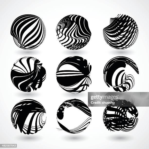 abstract black stripe round shape background - shiny ball with shadow stock illustrations