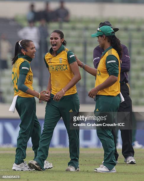 Moseline Daniels of South Africa after hurting herself in the field during the England Women v South Africa Women at Sher-e-Bangla Mirpur Stadium...