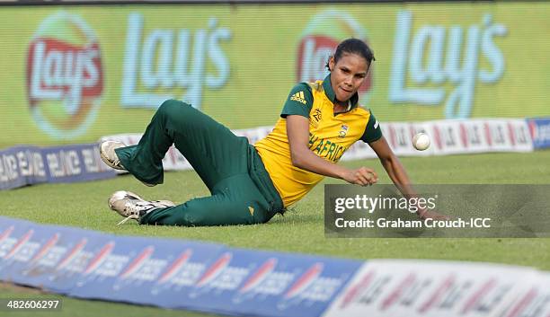 Moseline Daniels of South Africa in the field during the England Women v South Africa Women at Sher-e-Bangla Mirpur Stadium during the ICC World...