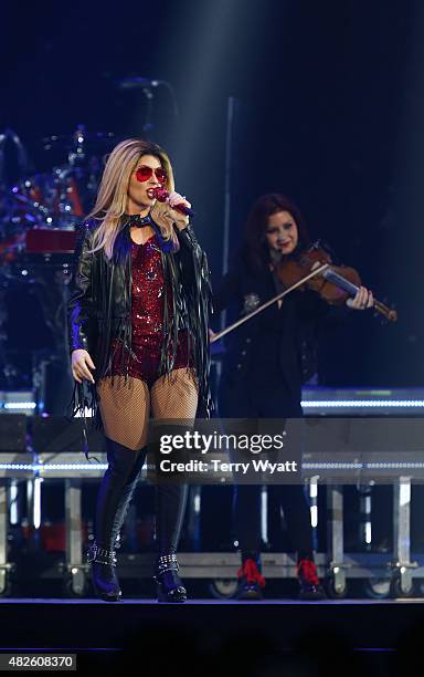 Singer-songwriter Shania Twain performs during the Rock This Country tour at Bridgestone Arena on July 31, 2015 in Nashville, Tennessee.