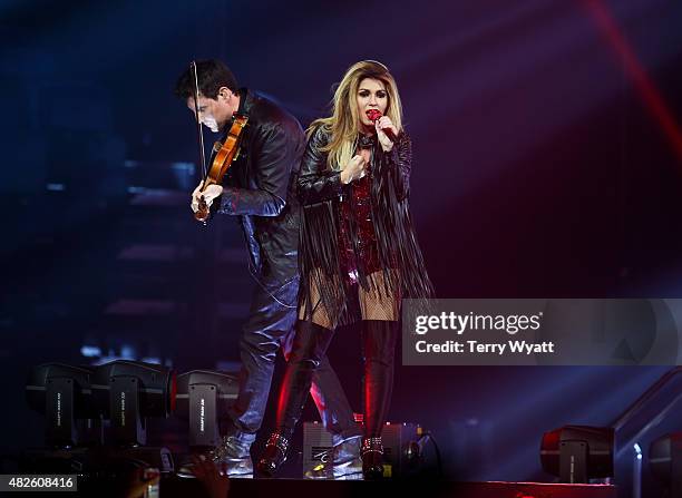 Singer-songwriter Shania Twain performs during the Rock This Country tour at Bridgestone Arena on July 31, 2015 in Nashville, Tennessee.