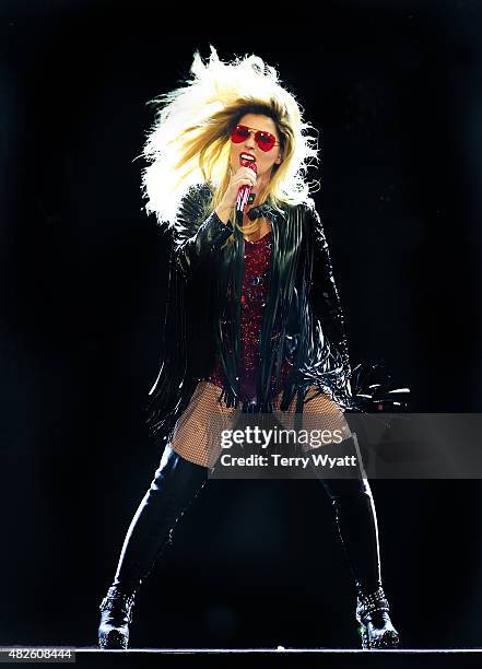 Singer-songwriter Shania Twain performs during the Rock This Country tour at Bridgestone Arena on July 31, 2015 in Nashville, Tennessee.