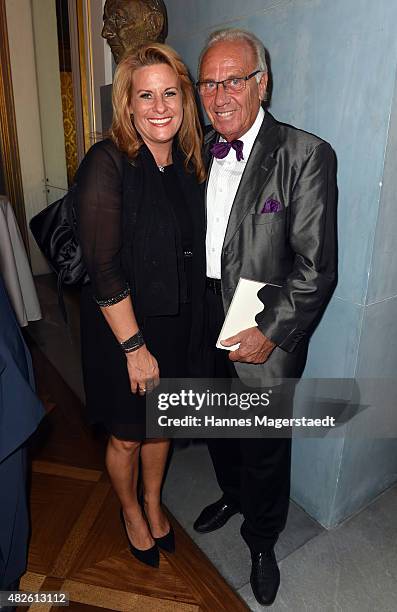 Guenter Steinberg and his daughter Silja Schrank-Steinberg attend 'Oper fuer Alle' with the premiere of Manon Lescaut at the Staatsoper on July 31,...