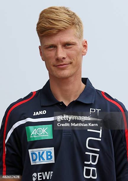 Physiotherapist Andreas Bohn poses during the official women's team presentation of 1.FFC Turbine Potsdam at Luftschiffhafen on July 31, 2015 in...