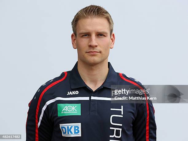 Physiotherapist Thomas Schultz poses during the official women's team presentation of 1.FFC Turbine Potsdam at Luftschiffhafen on July 31, 2015 in...