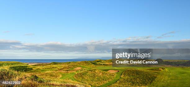 The 123 yards par 3, 8th hole 'Postage Stamp' on the Old Course at Royal Troon the venue for the 2016 Open Championship on July 30, 2015 in Troon,...