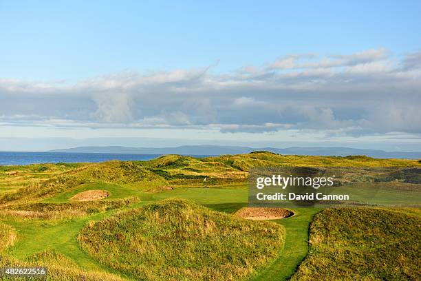 The 123 yards par 3, 8th hole 'Postage Stamp' on the Old Course at Royal Troon the venue for the 2016 Open Championship on July 30, 2015 in Troon,...