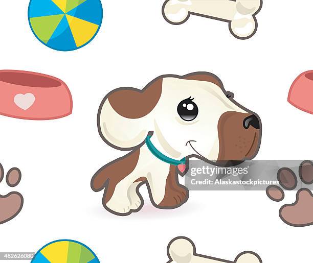 ilustraciones, imágenes clip art, dibujos animados e iconos de stock de linda patrón perfecto de perro. - basset hound