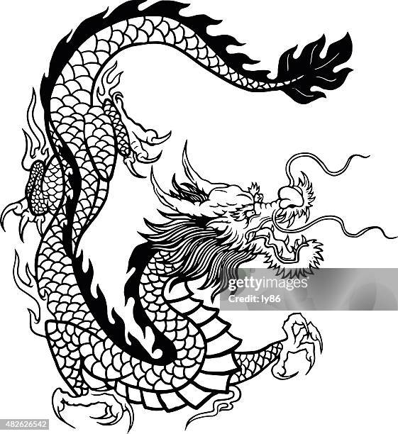 stockillustraties, clipart, cartoons en iconen met black dragon - chinese draak