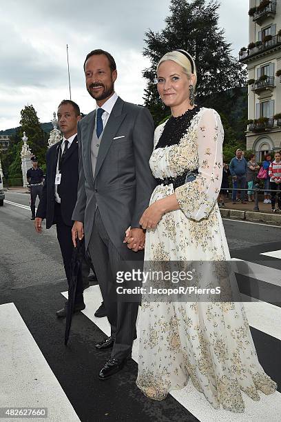 Crown Princess Mette-Marit of Norway and Crown Prince Haakon of Norway are seen on August 1, 2015 in STRESA, Italy.