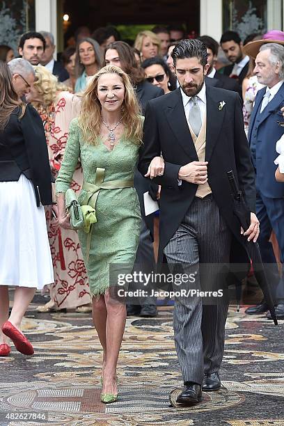 Paola Marzotto and Carlo Borromeo are seen on August 1, 2015 in STRESA, Italy.