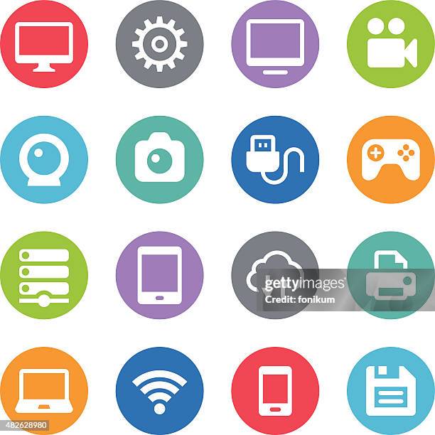 device icons - circle illustrations - floppy disk stock illustrations