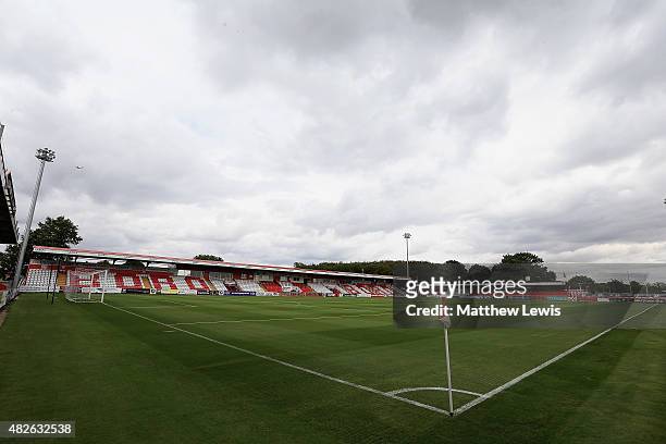 General view of the Lamax stadium ahead of a pre-season friendly match between Stevenage and Tottenham Hotspur XI at the Lamax Stadium on August 1,...