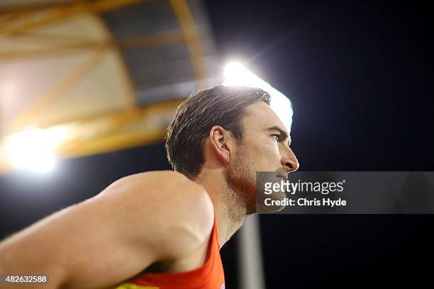 Charlie Dixon of the Suns runs out during the round 18 AFL match between the Gold Coast Suns and the West Coast Eagles at Metricon Stadium on August...